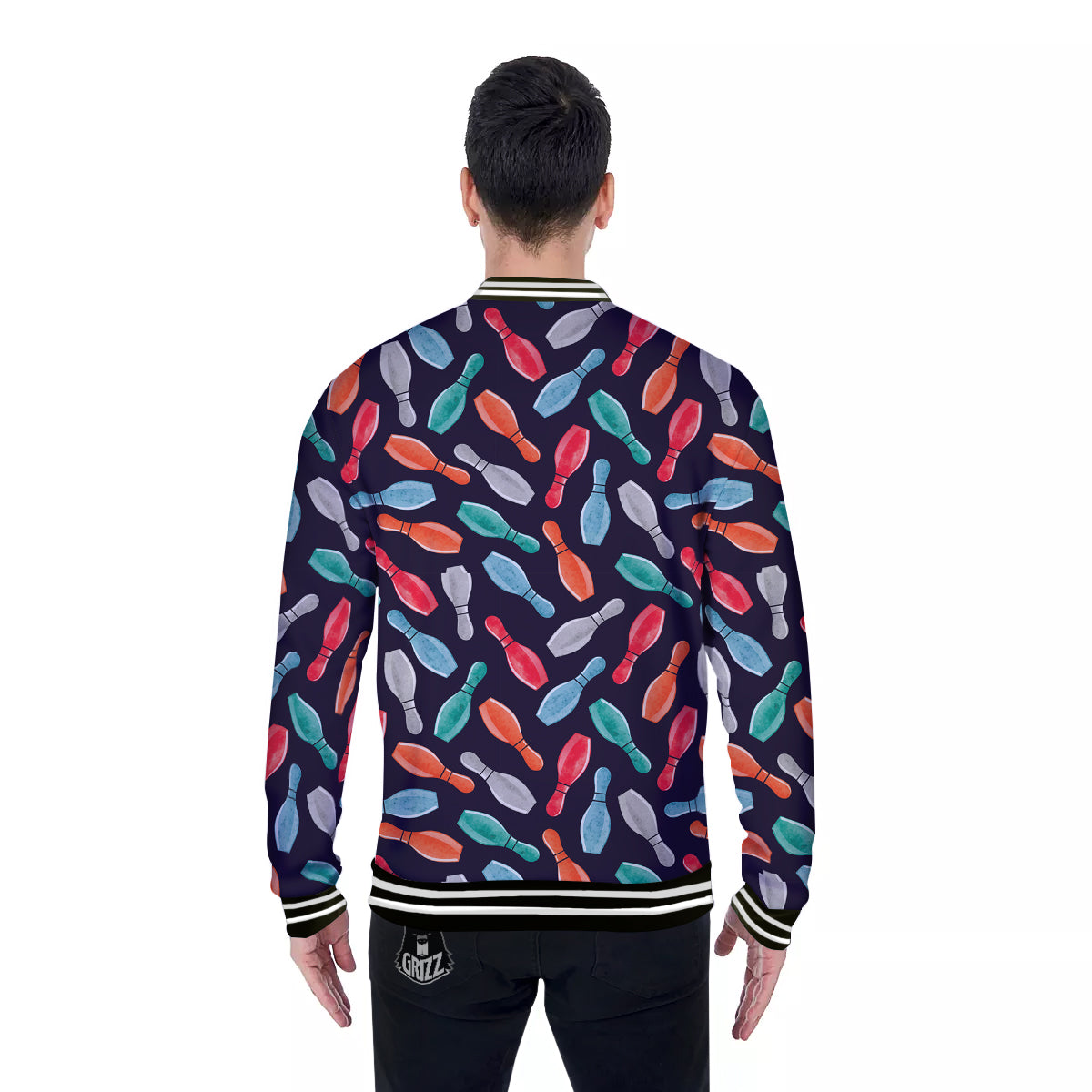 Bowling Pins Watercolor Print Pattern Baseball Jacket-grizzshop