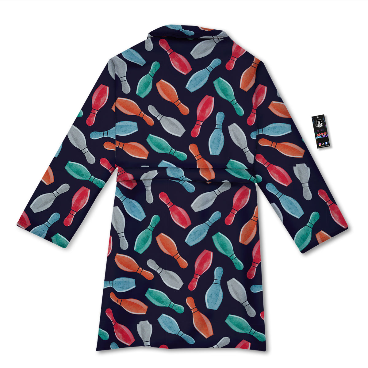 Bowling Pins Watercolor Print Pattern Bathrobe-grizzshop