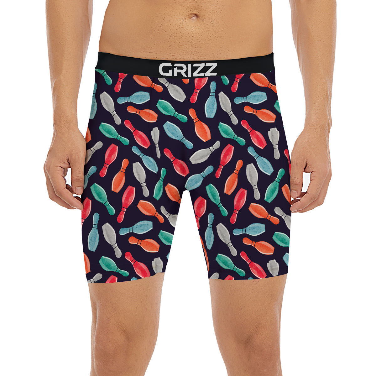Bowling Pins Watercolor Print Pattern Boxer Briefs-grizzshop