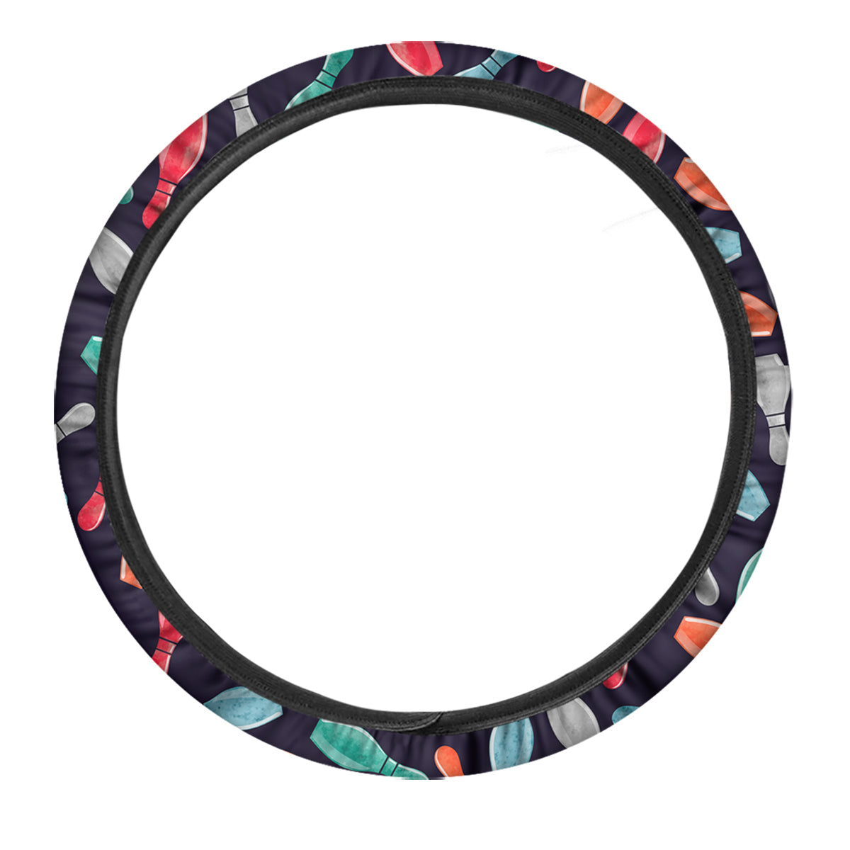 Bowling Pins Watercolor Print Pattern Car Steering Wheel Cover-grizzshop
