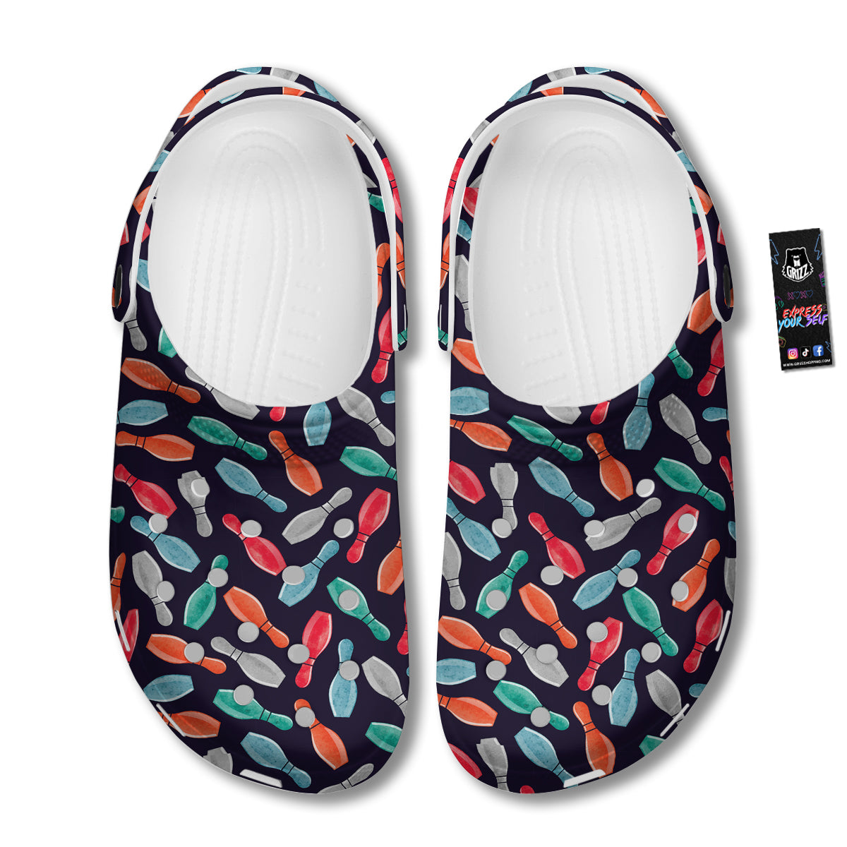 Bowling Pins Watercolor Print Pattern Clog-grizzshop