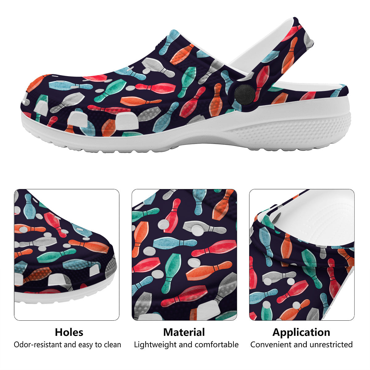 Bowling Pins Watercolor Print Pattern Clog-grizzshop