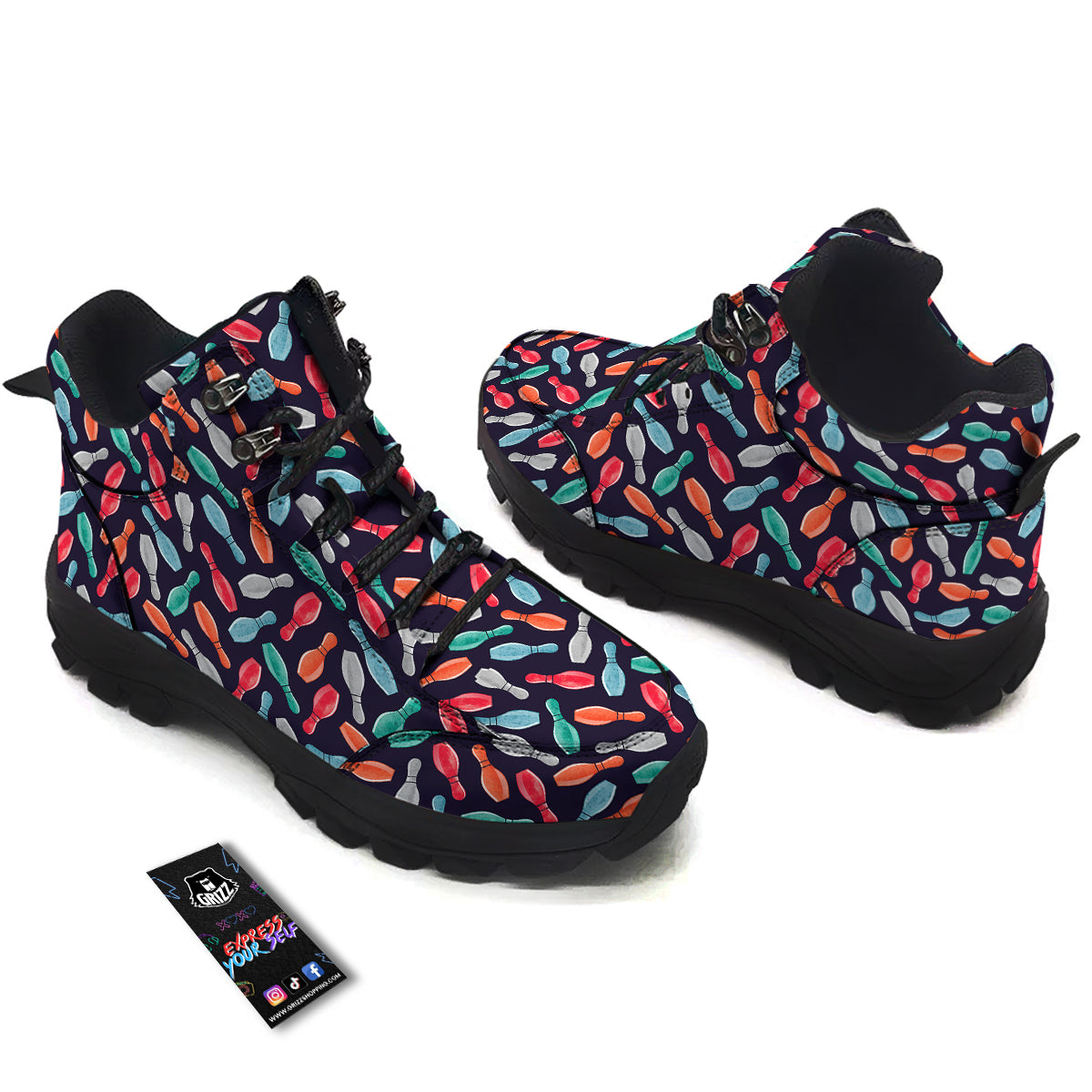 Bowling Pins Watercolor Print Pattern Hiking Shoes-grizzshop