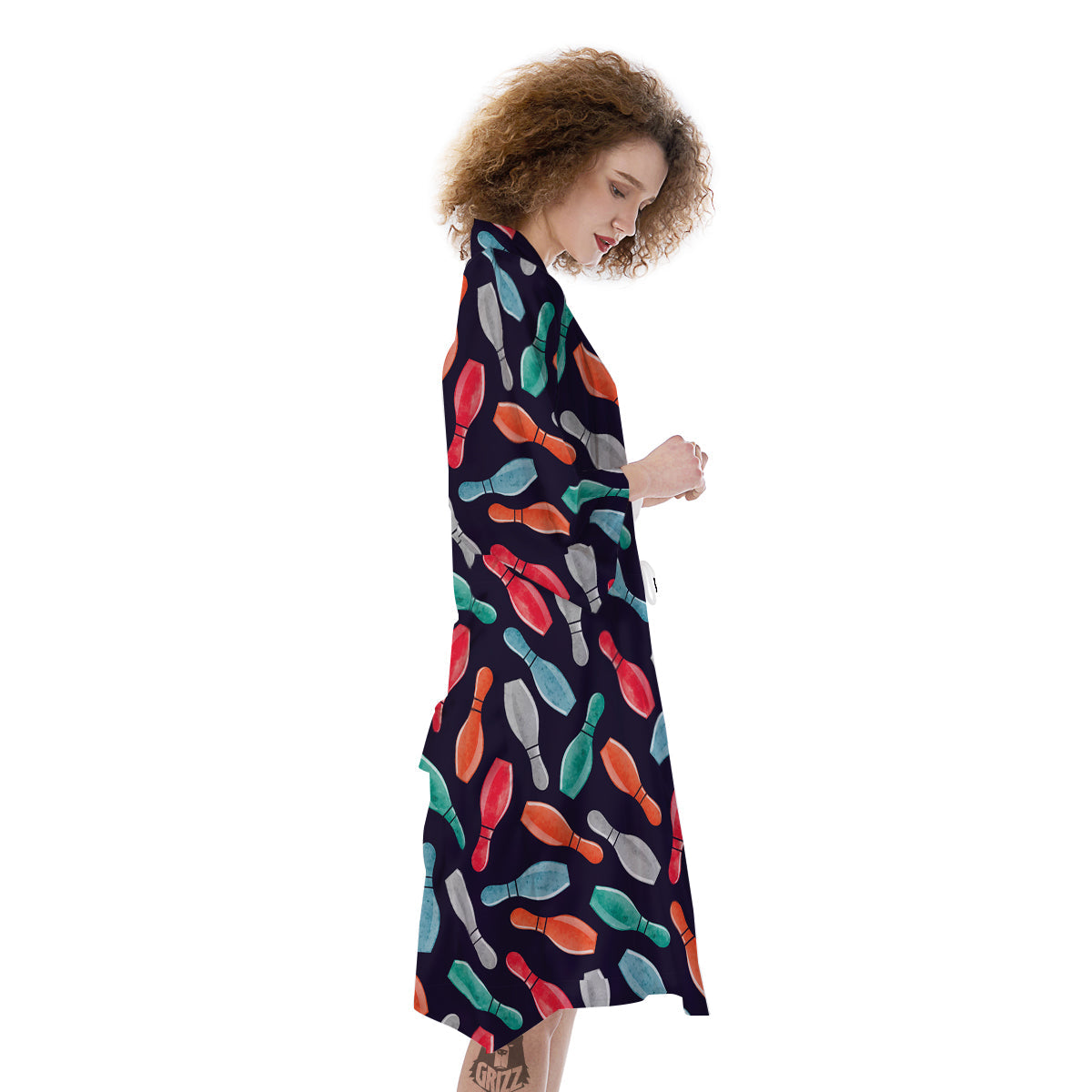 Bowling Pins Watercolor Print Pattern Kimono-grizzshop