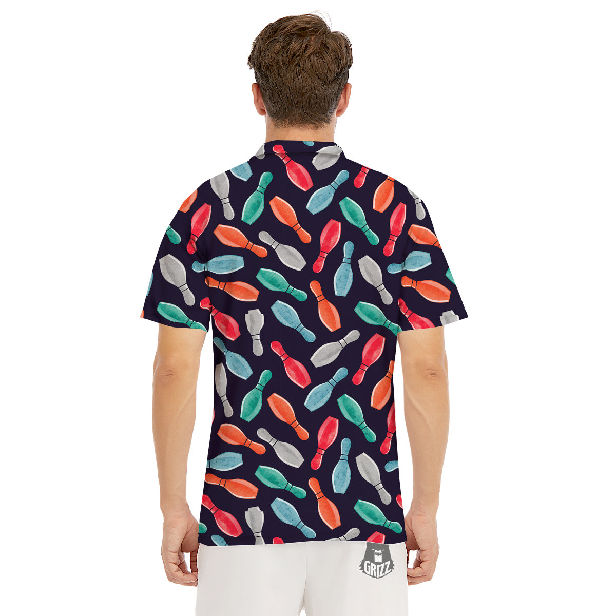 Bowling Pins Watercolor Print Pattern Men's Golf Shirts-grizzshop