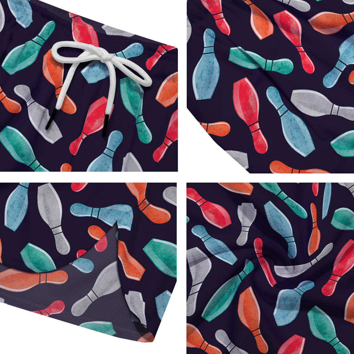 Bowling Pins Watercolor Print Pattern Men's Running Shorts-grizzshop