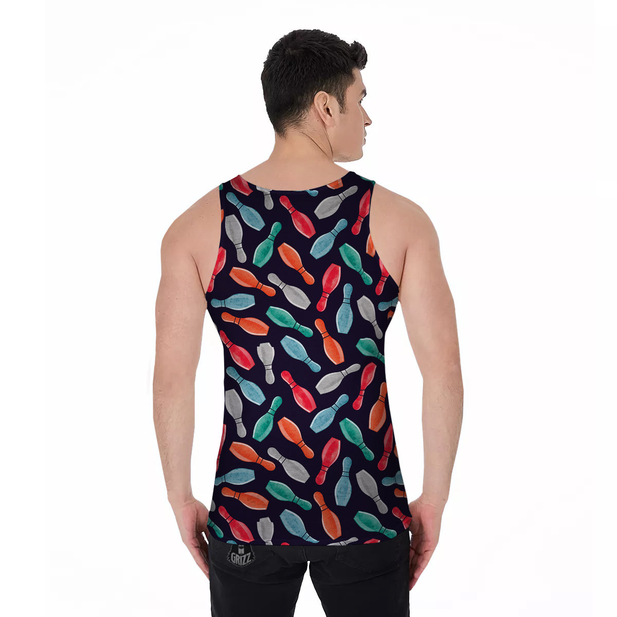 Bowling Pins Watercolor Print Pattern Men's Tank Top-grizzshop