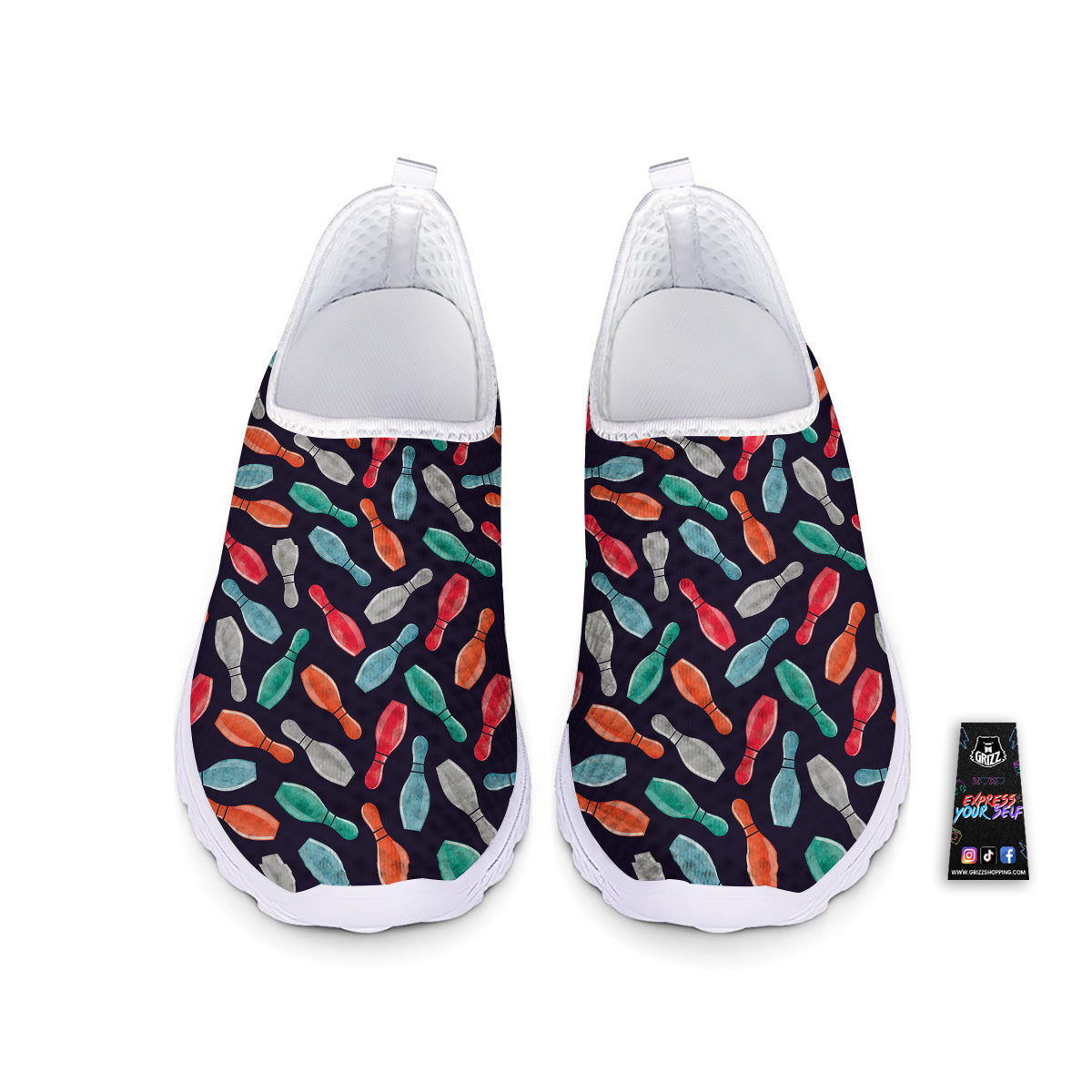 Bowling Pins Watercolor Print Pattern Nurse Shoes-grizzshop