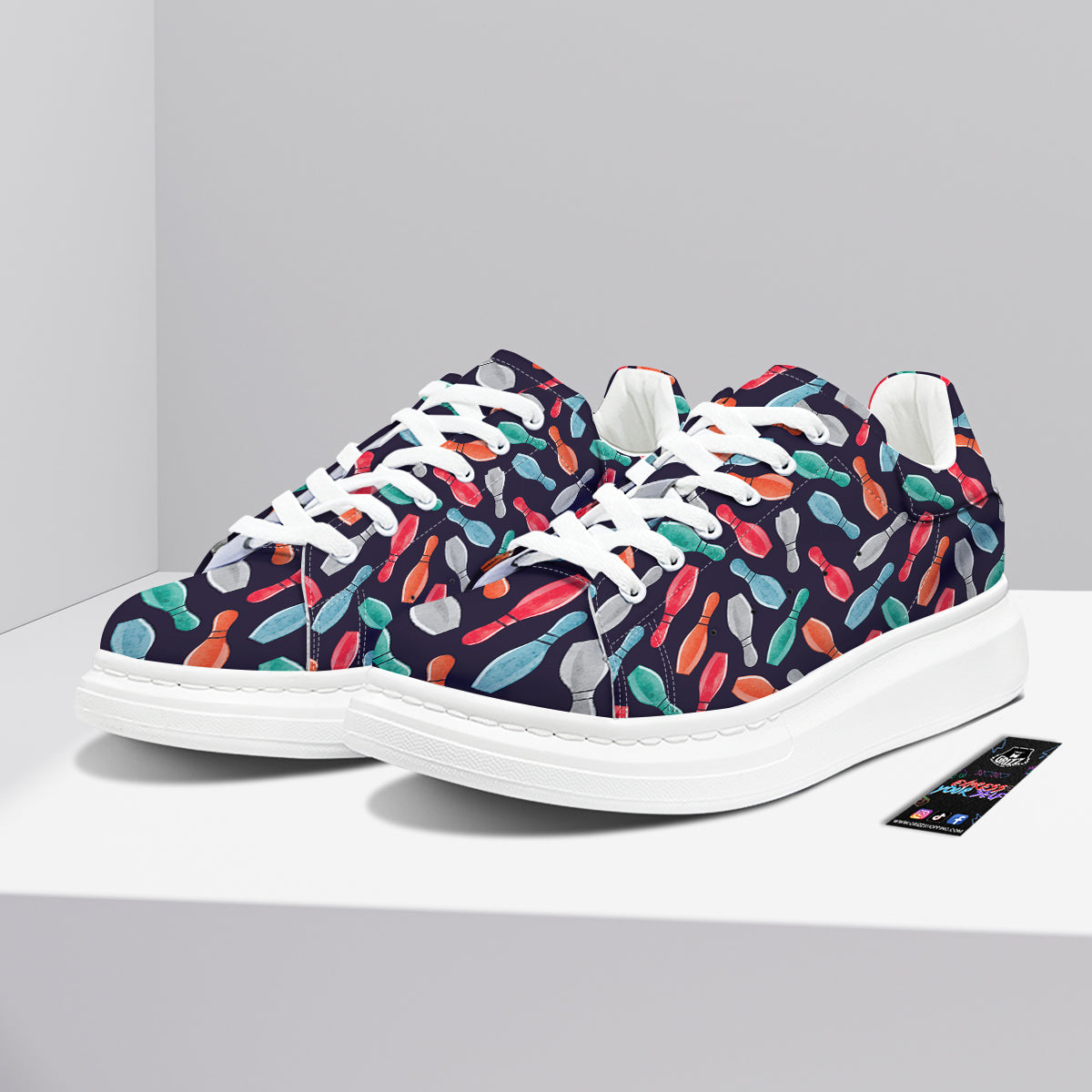 Bowling Pins Watercolor Print Pattern Platform Shoes-grizzshop