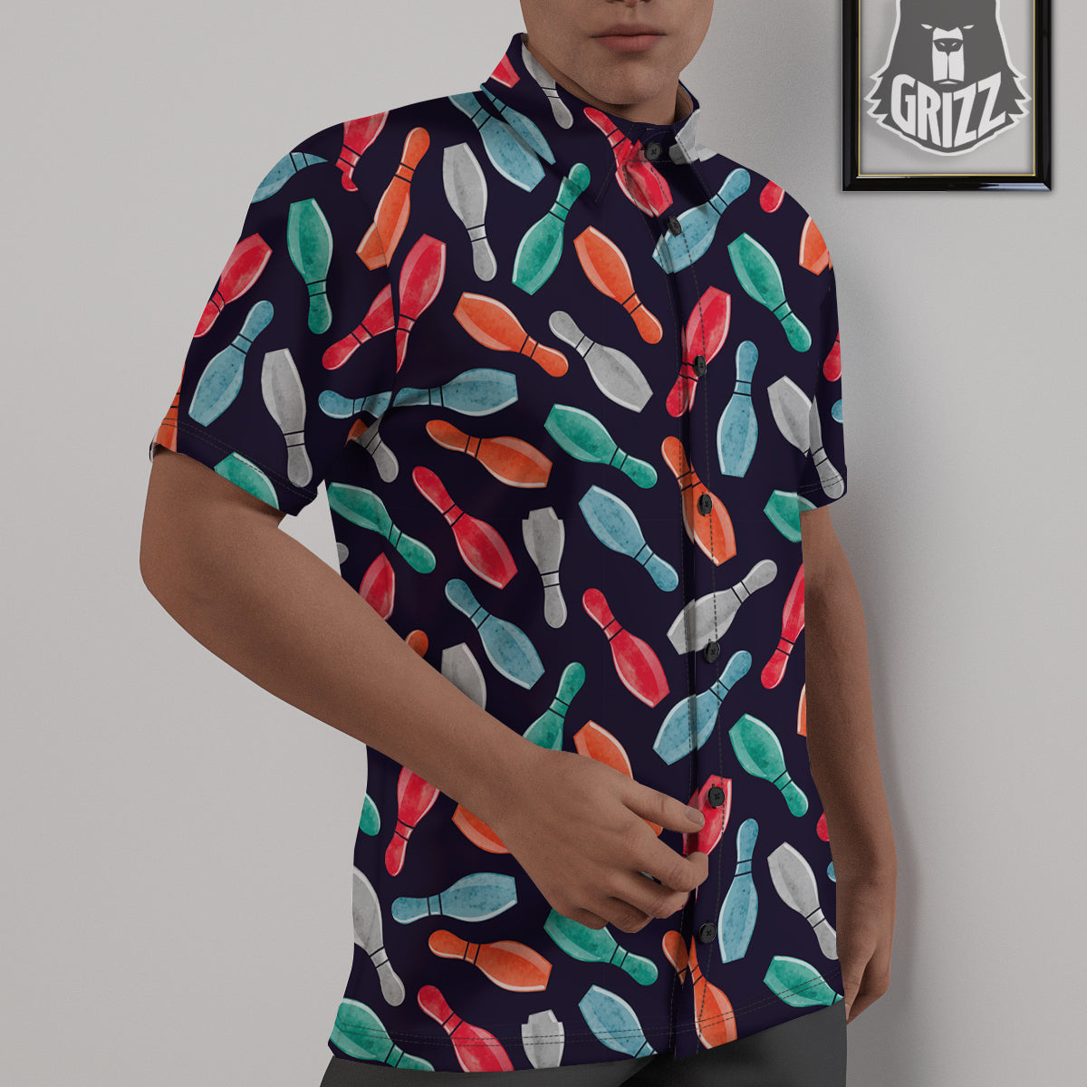 Bowling Pins Watercolor Print Pattern Untucked Shirts-grizzshop