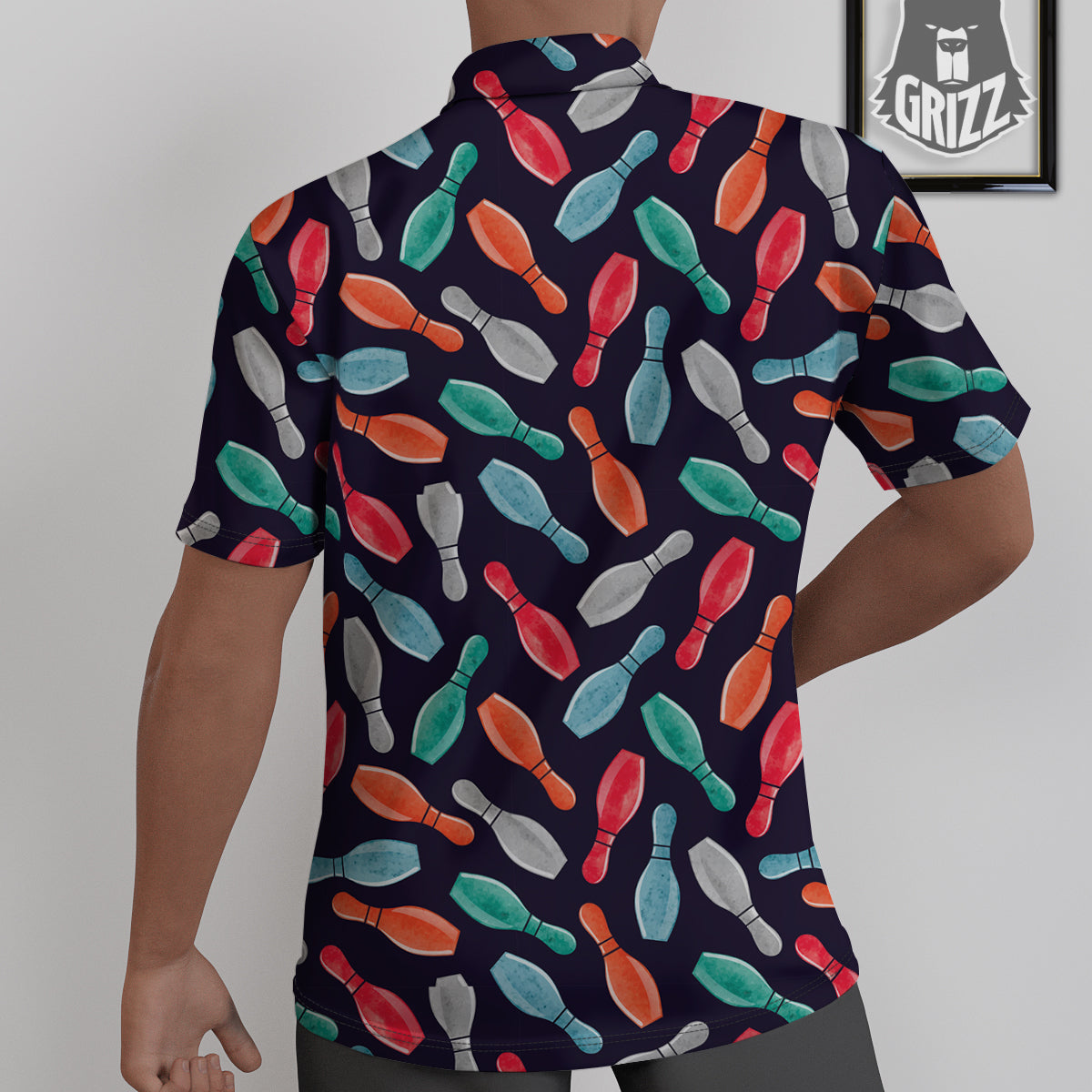 Bowling Pins Watercolor Print Pattern Untucked Shirts-grizzshop