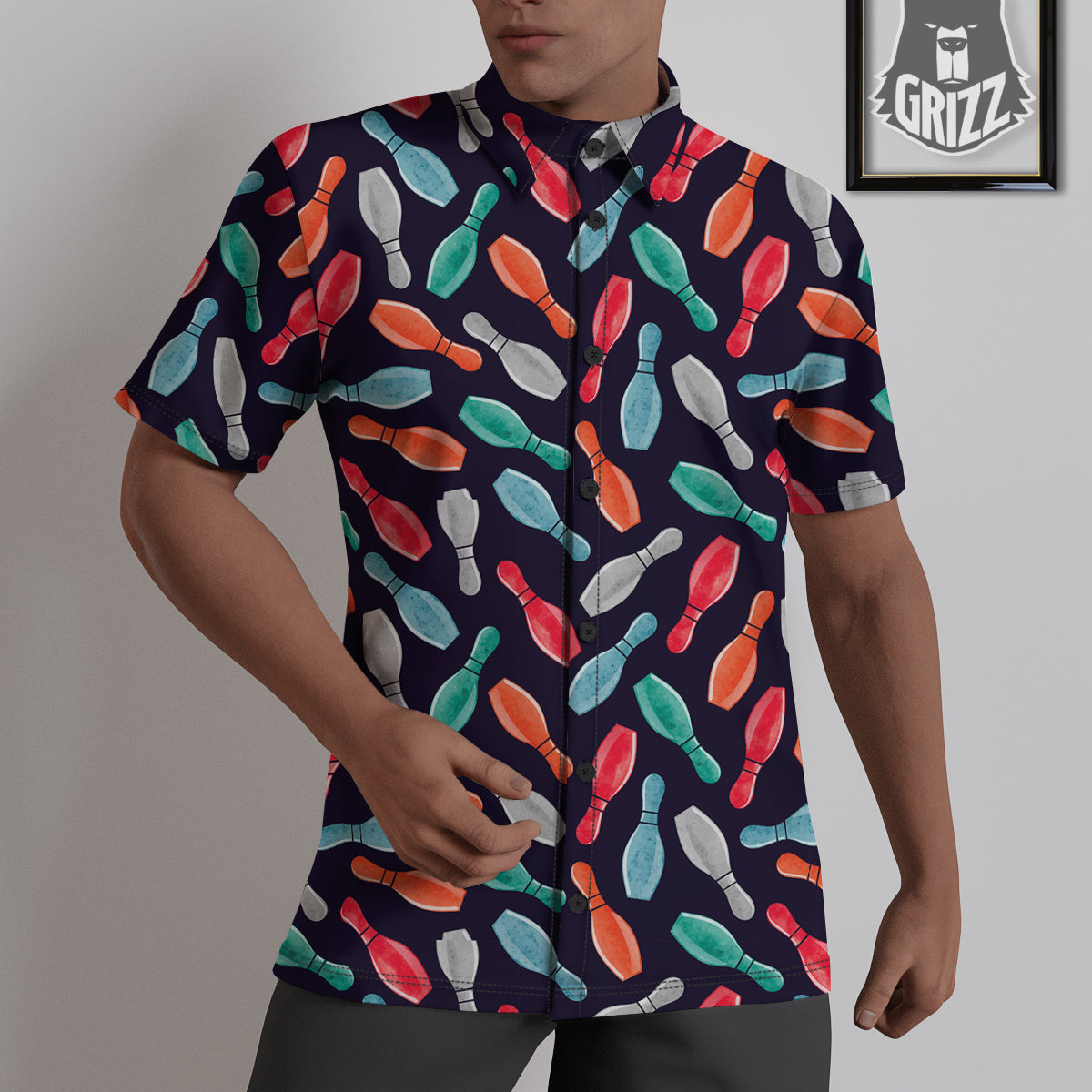 Bowling Pins Watercolor Print Pattern Untucked Shirts-grizzshop