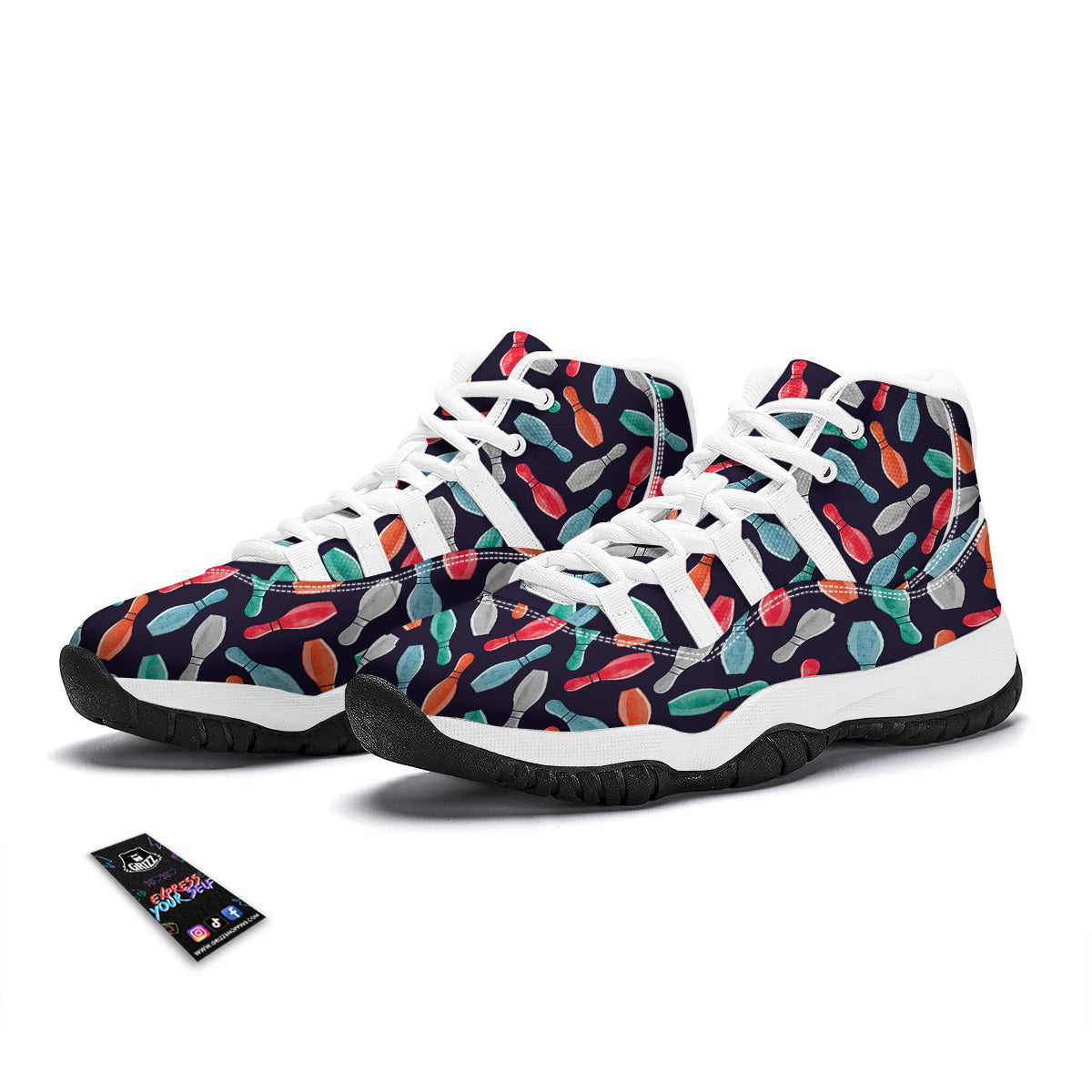 Bowling Pins Watercolor Print Pattern White Bball Shoes-grizzshop