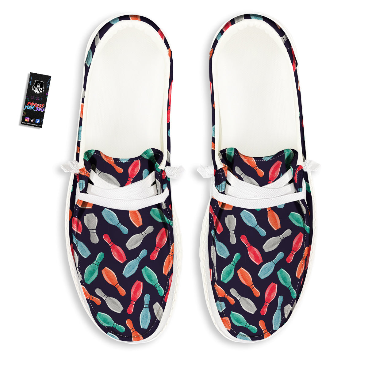 Bowling Pins Watercolor Print Pattern White Loafers-grizzshop