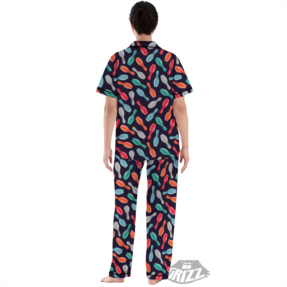 Bowling Pins Watercolor Print Pattern Women's Pajamas Set-grizzshop