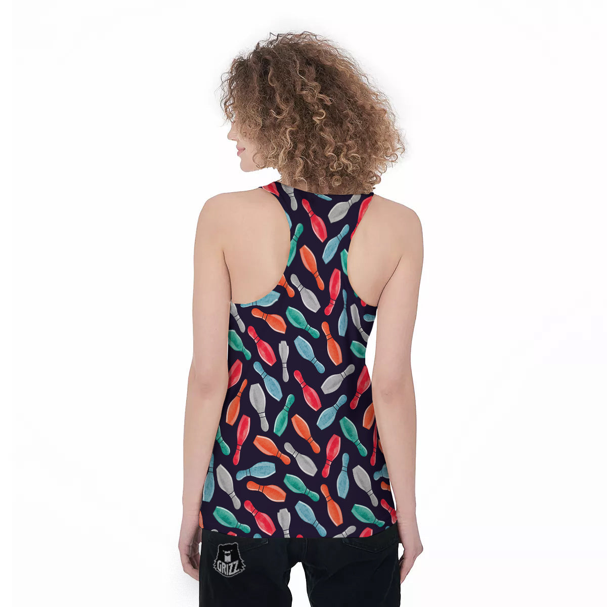 Bowling Pins Watercolor Print Pattern Women's Racerback Tank Top-grizzshop