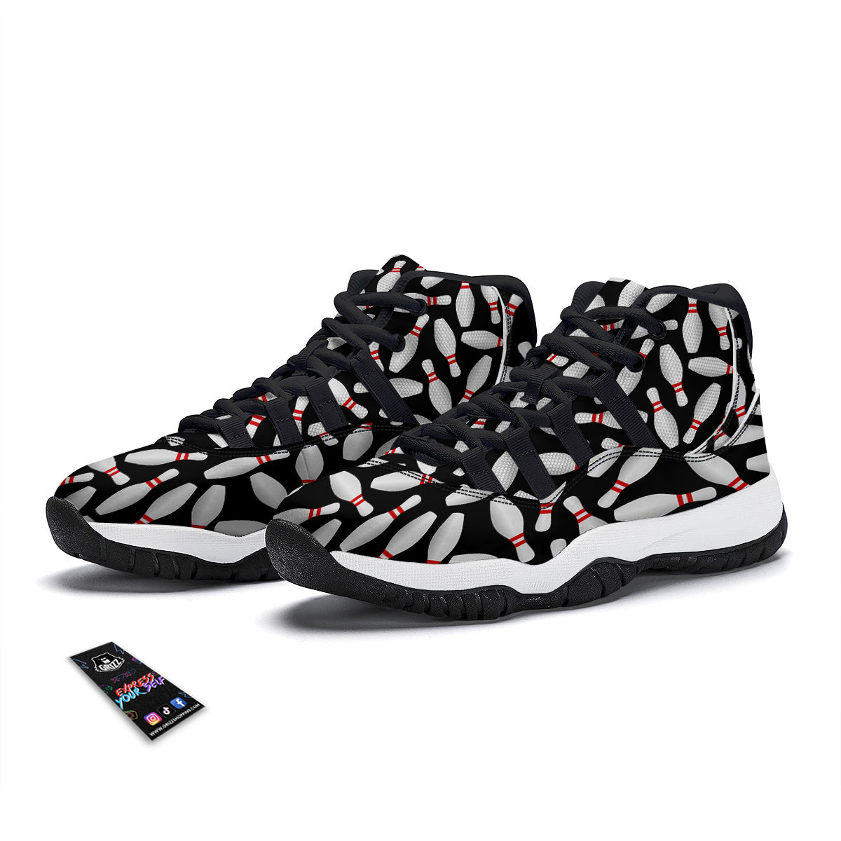 Bowling Print Pattern Black Bball Shoes-grizzshop