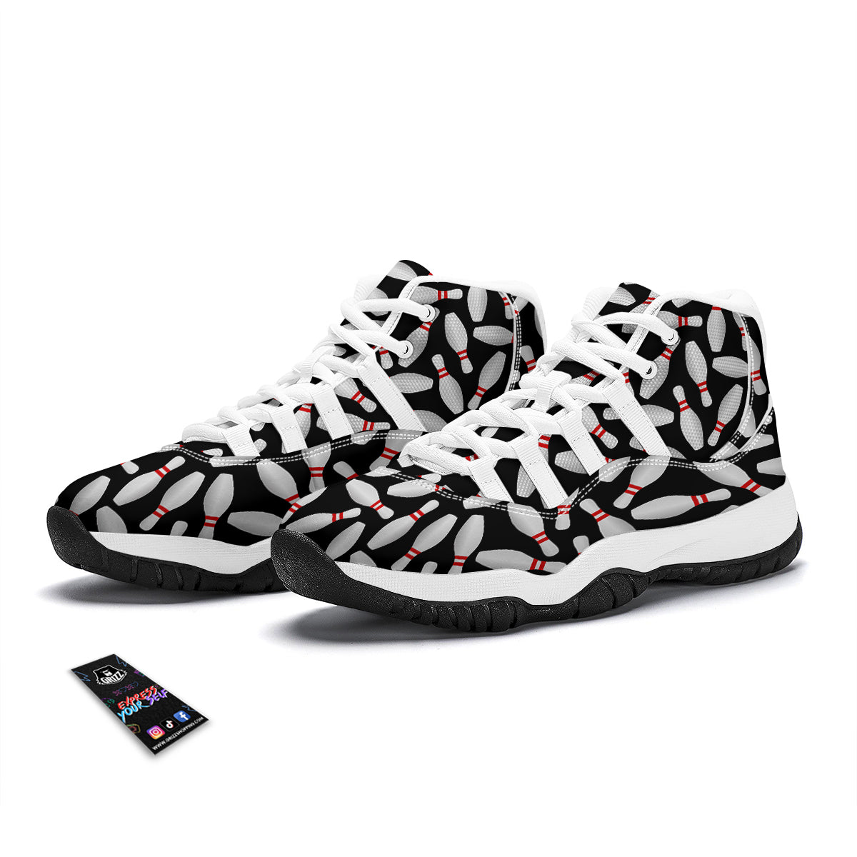 Bowling Print Pattern White Bball Shoes-grizzshop