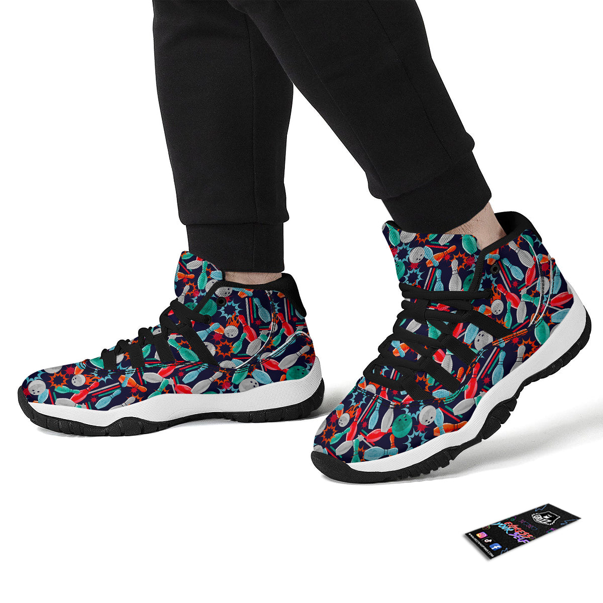 Bowling Stike Pattern Print Black Bball Shoes-grizzshop