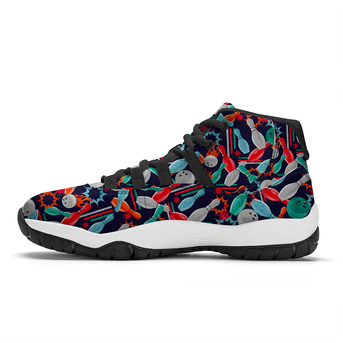 Bowling Stike Pattern Print Black Bball Shoes-grizzshop