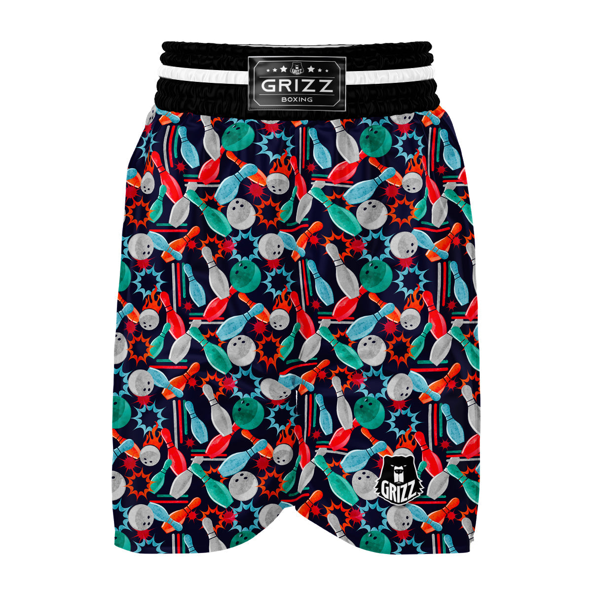 Bowling Stike Pattern Print Boxing Shorts-grizzshop
