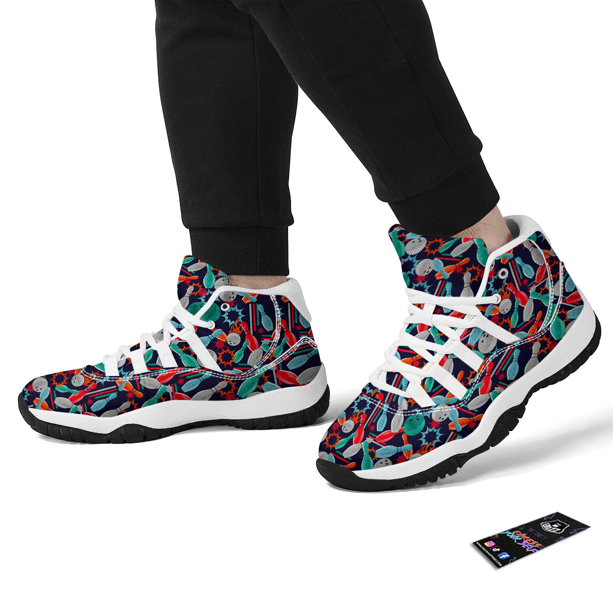 Bowling Stike Pattern Print White Bball Shoes-grizzshop
