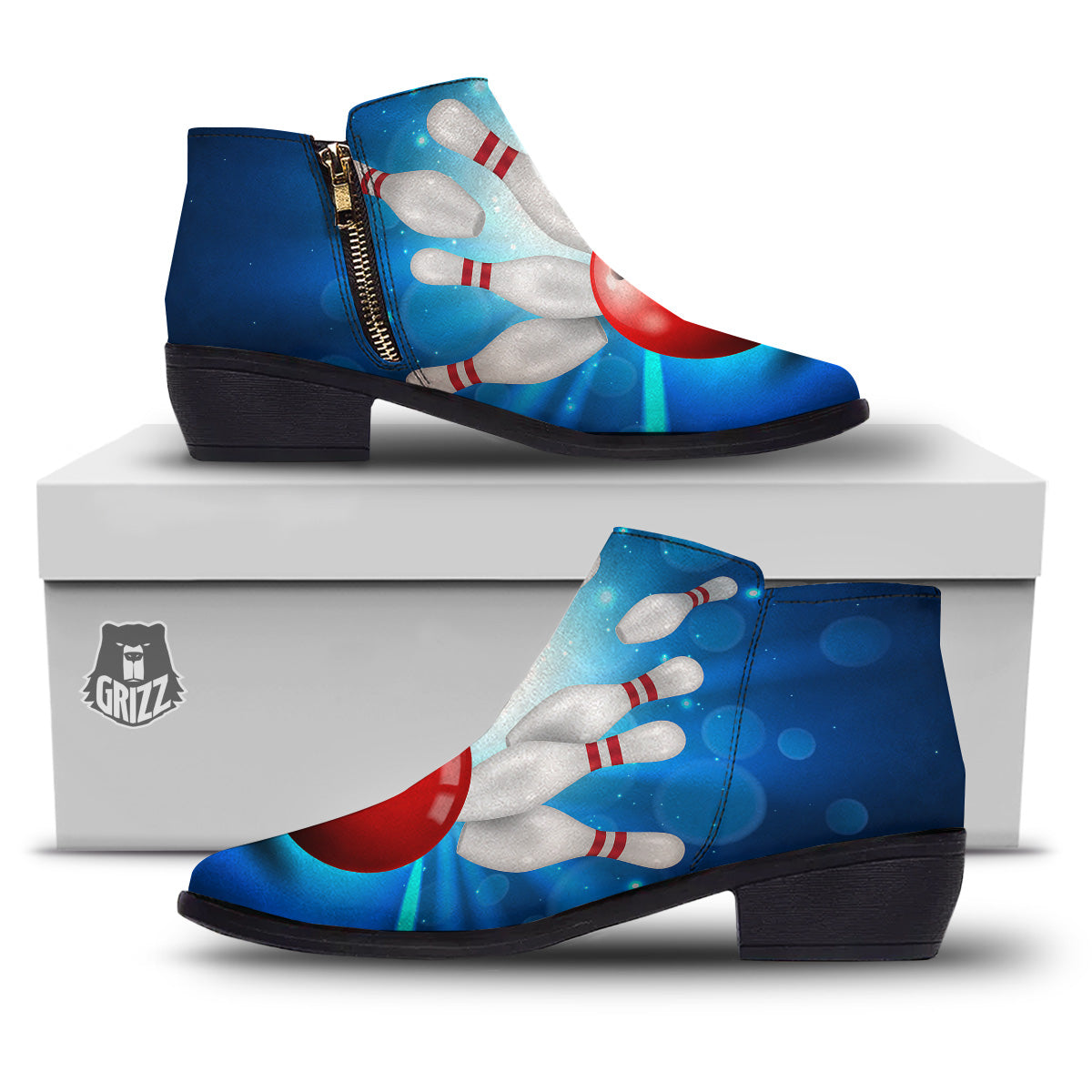 Bowling Strike Print Ankle Boots-grizzshop