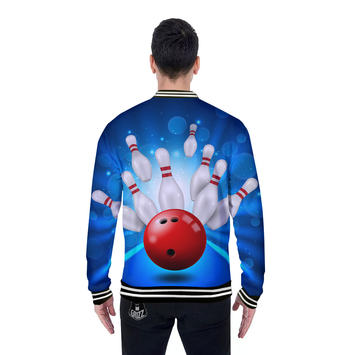 Bowling Strike Print Baseball Jacket-grizzshop