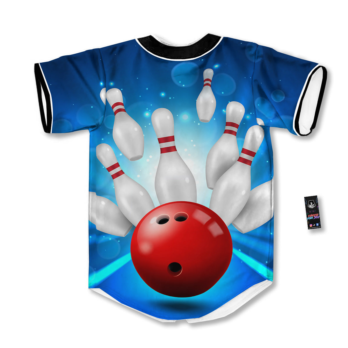 Bowling Strike Print Baseball Jersey-grizzshop