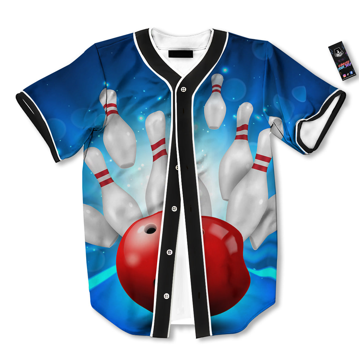 Bowling Strike Print Baseball Jersey-grizzshop