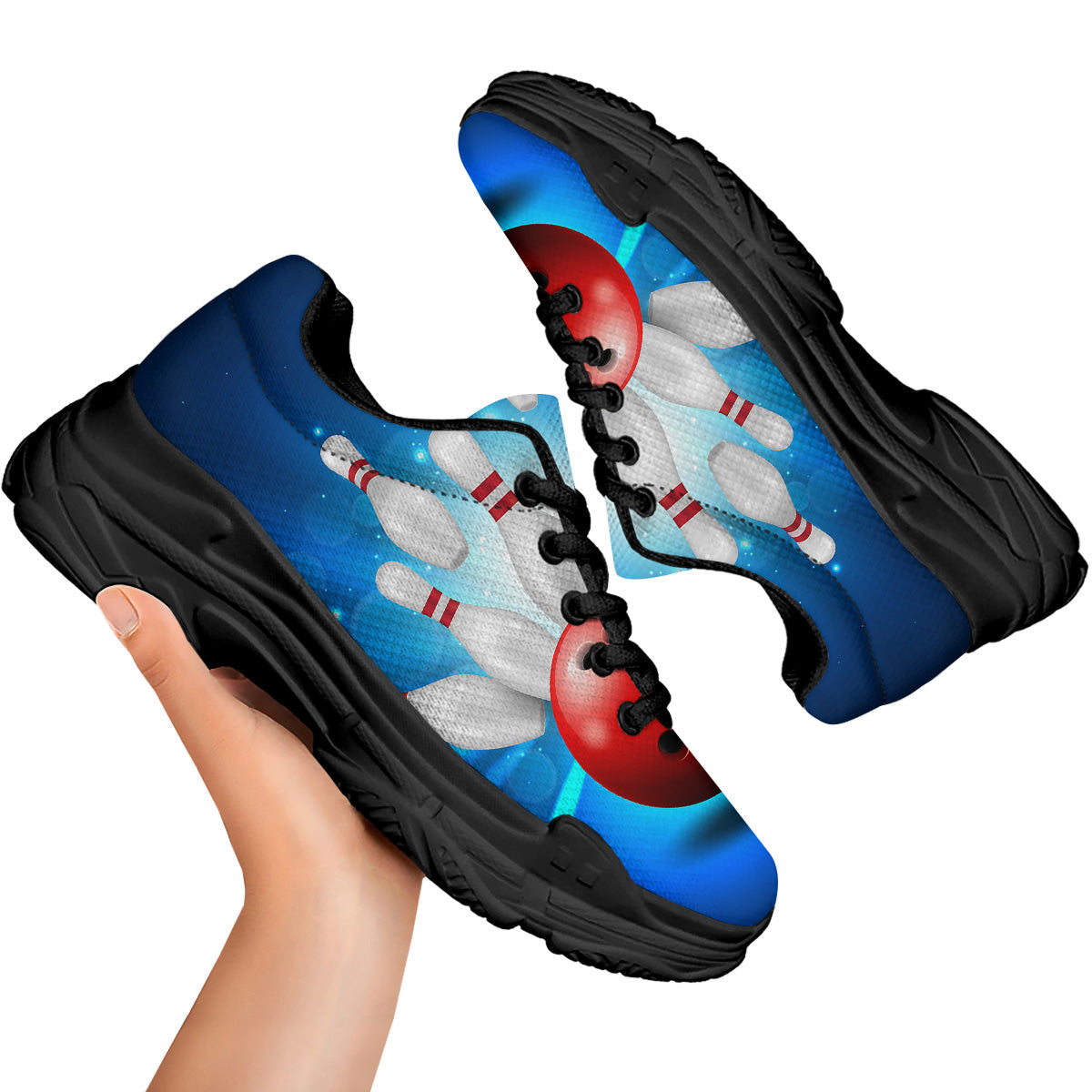 Bowling Strike Print Black Chunky Shoes-grizzshop