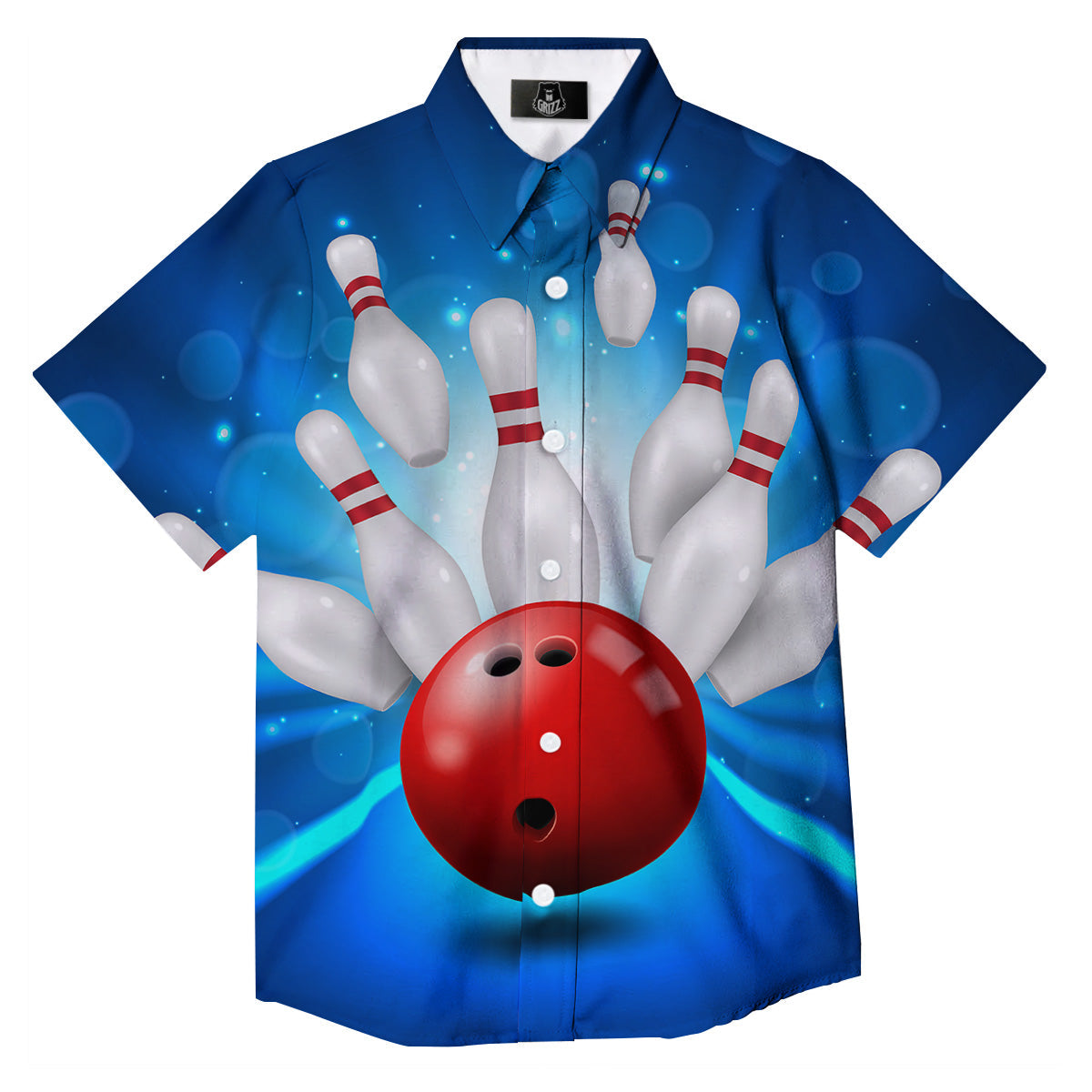 Bowling Strike Print Button Up Shirt-grizzshop