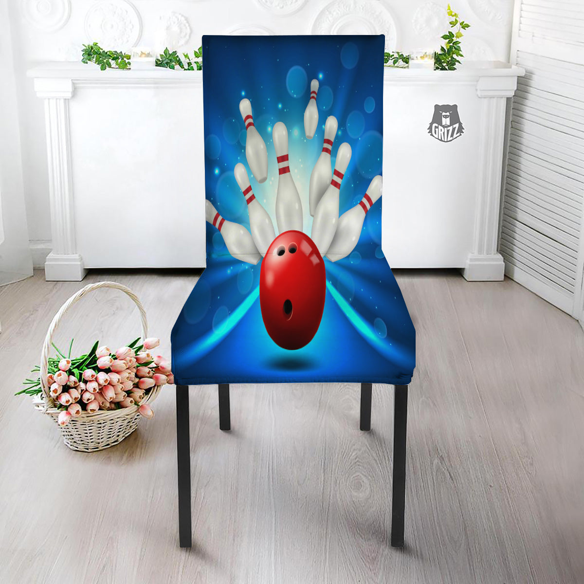 Bowling Strike Print Dining Chair Slipcover-grizzshop