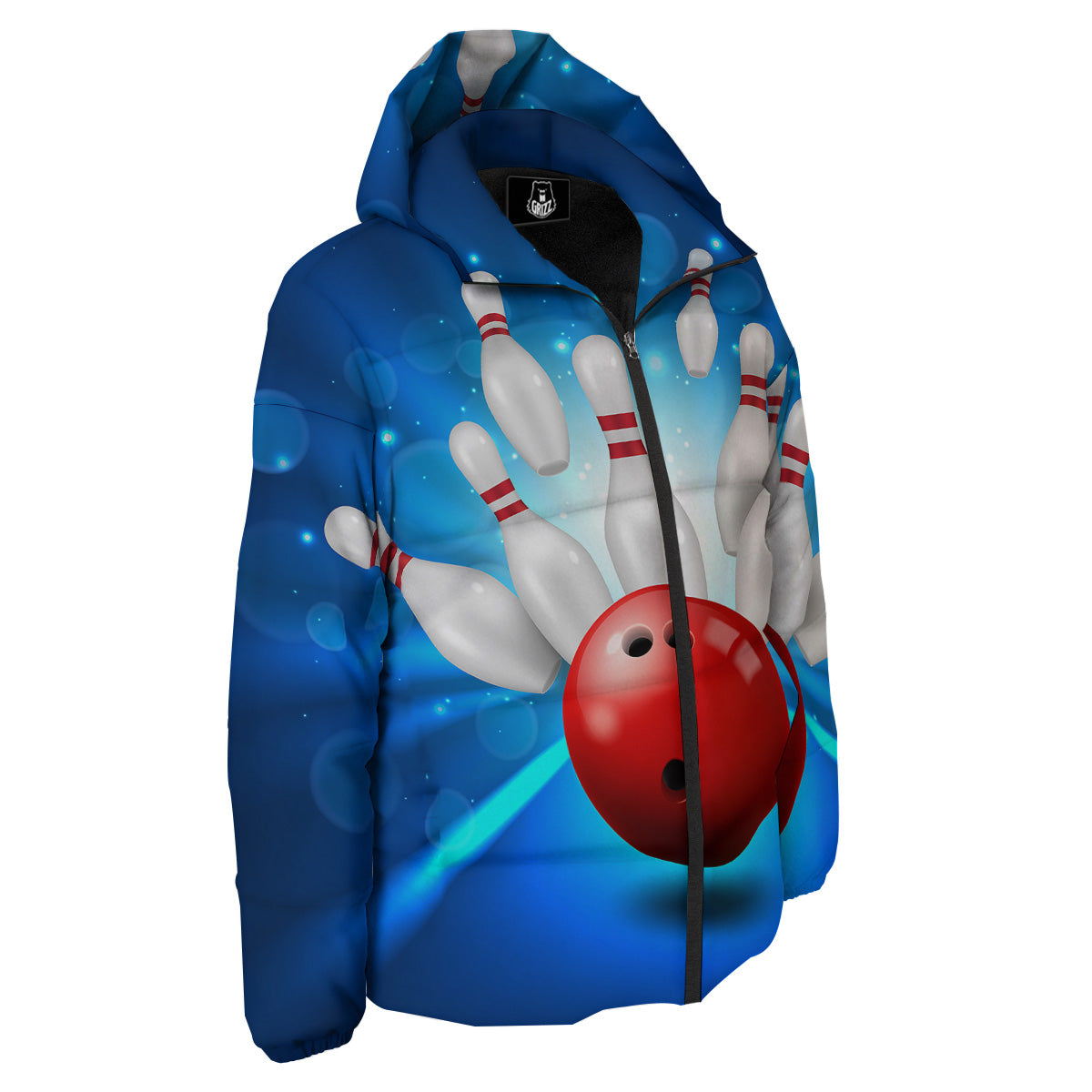 Bowling Strike Print Down Jacket-grizzshop