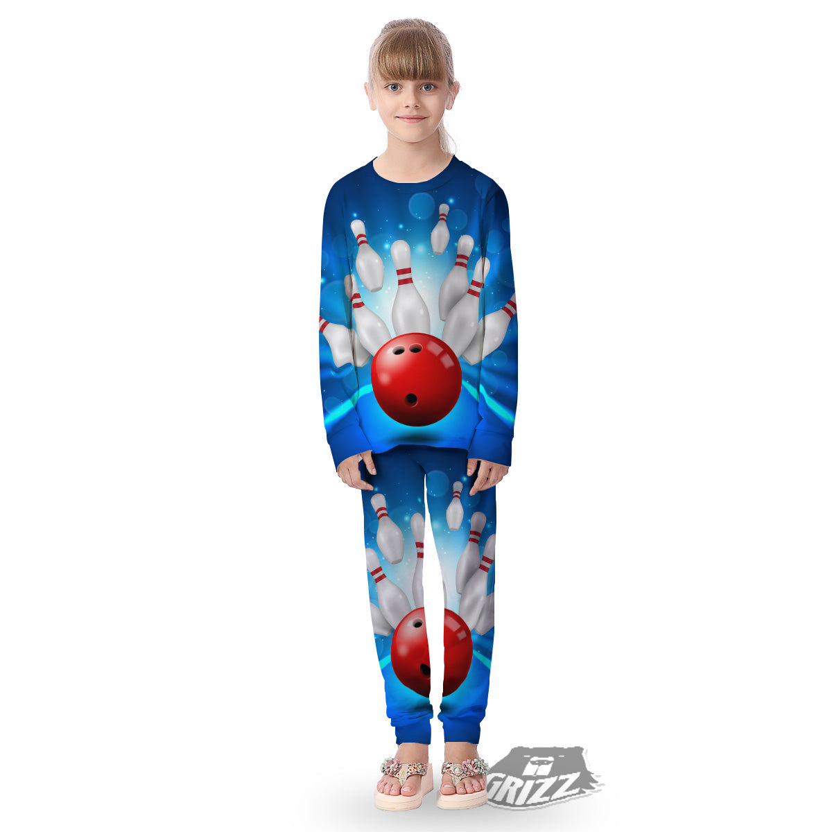 Bowling Strike Print Kid's Pajamas-grizzshop
