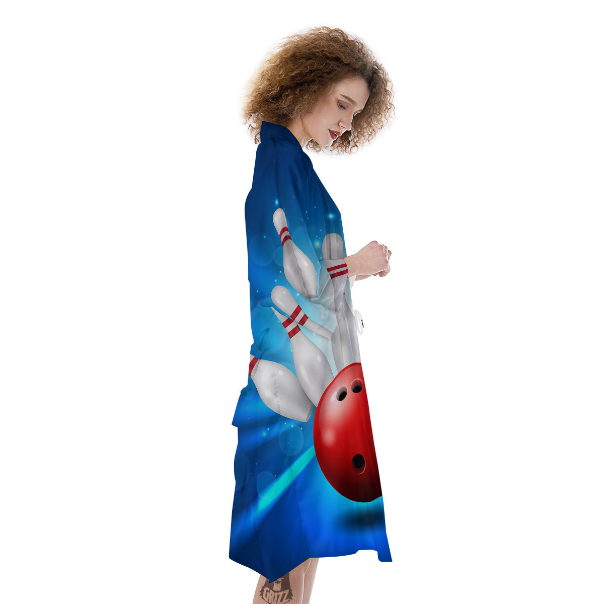 Bowling Strike Print Kimono-grizzshop