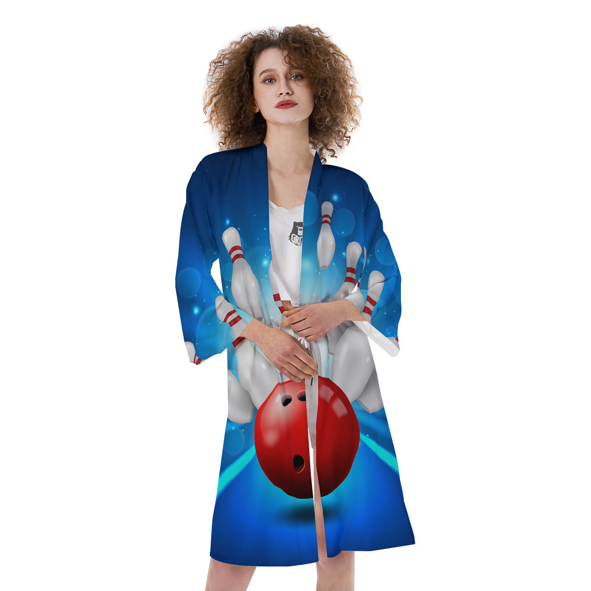 Bowling Strike Print Kimono-grizzshop
