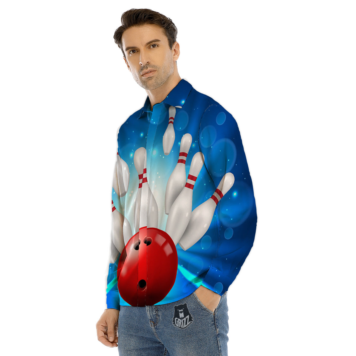 Bowling Strike Print Men's Dress Shirts-grizzshop