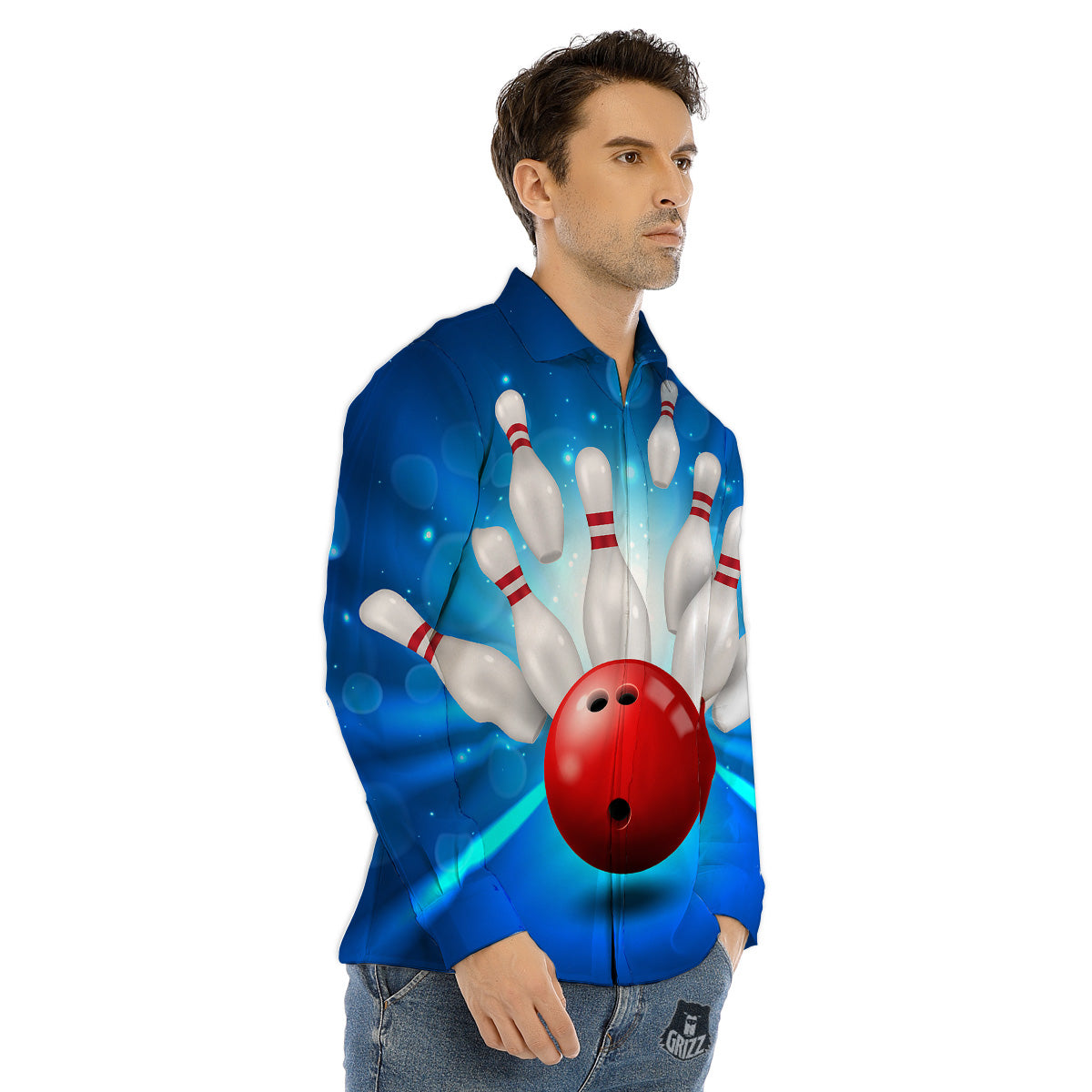 Bowling Strike Print Men's Dress Shirts-grizzshop