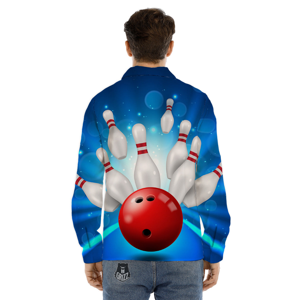Bowling Strike Print Men's Dress Shirts-grizzshop