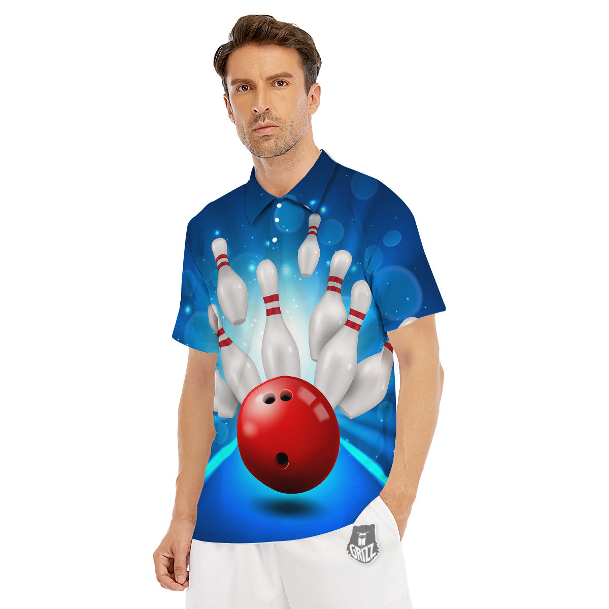Bowling Strike Print Men's Golf Shirts-grizzshop
