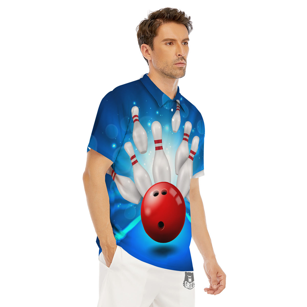 Bowling Strike Print Men's Golf Shirts-grizzshop