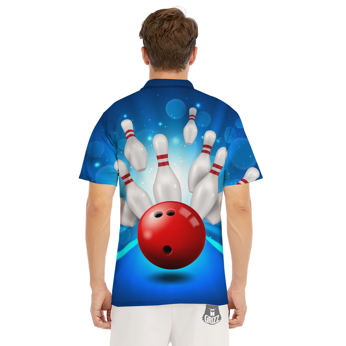 Bowling Strike Print Men's Golf Shirts-grizzshop
