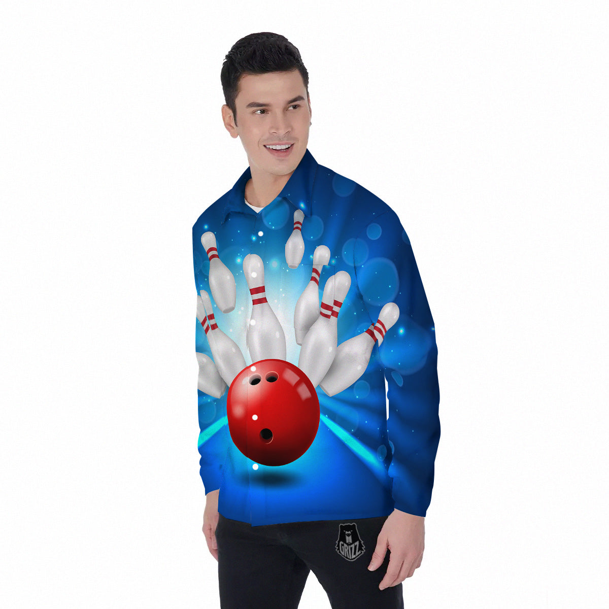 Bowling Strike Print Men's Long Sleeve Shirts-grizzshop