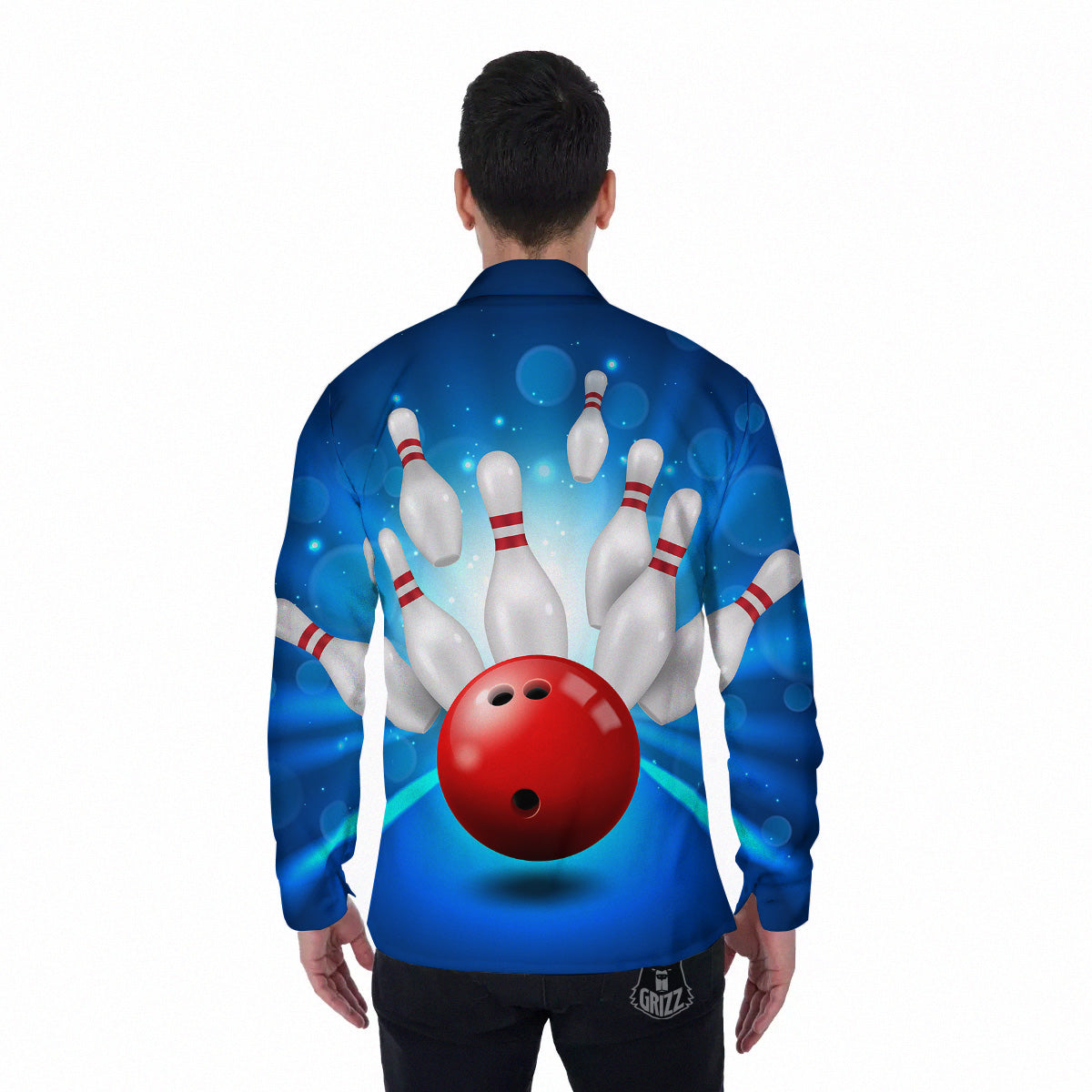 Bowling Strike Print Men's Long Sleeve Shirts-grizzshop