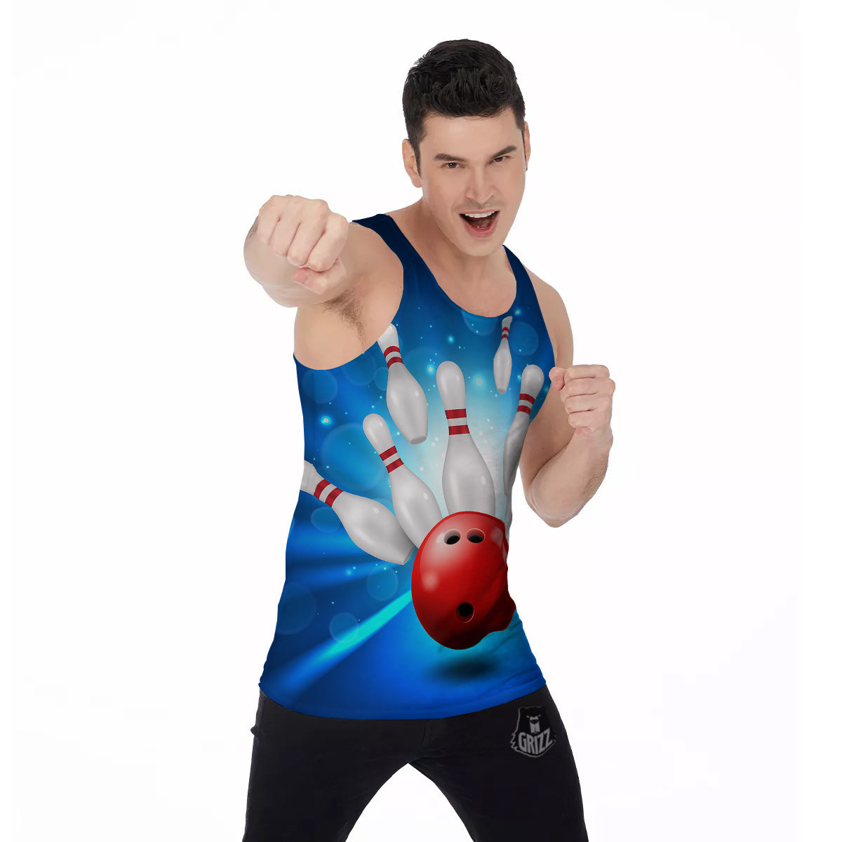 Bowling Strike Print Men's Tank Top-grizzshop