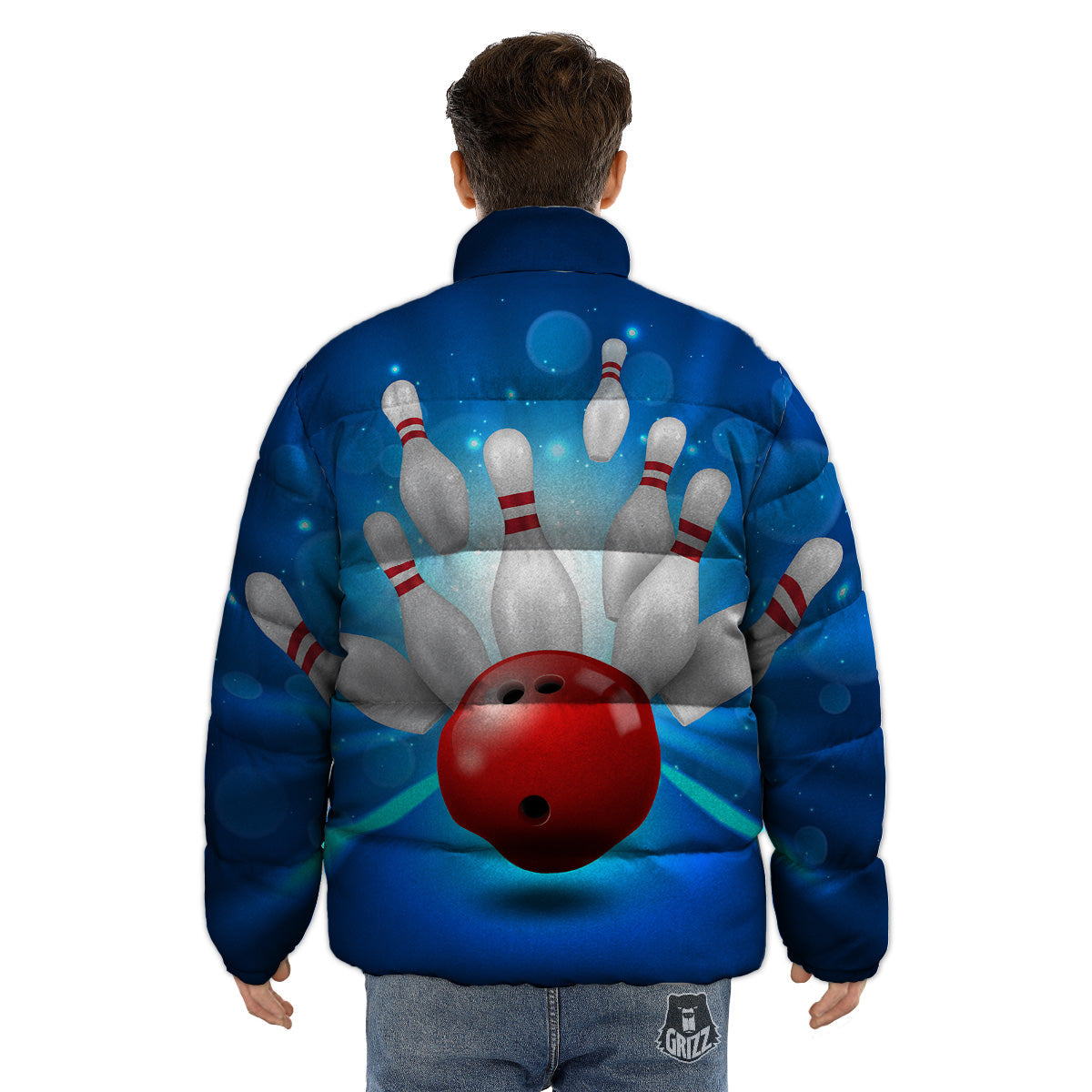 Bowling Strike Print Puffer Jacket-grizzshop