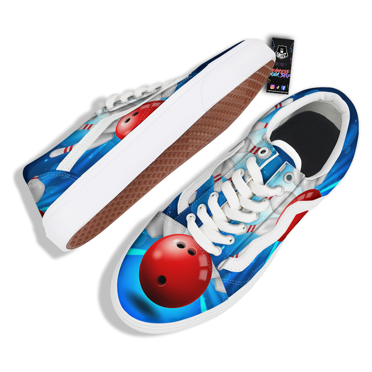 Bowling Strike Print Skate Shoes-grizzshop