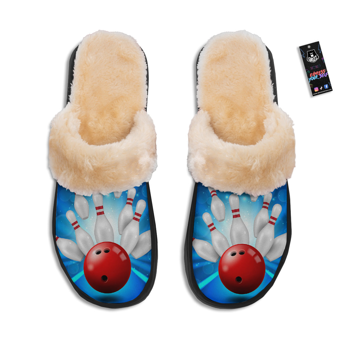 Bowling Strike Print Slippers-grizzshop