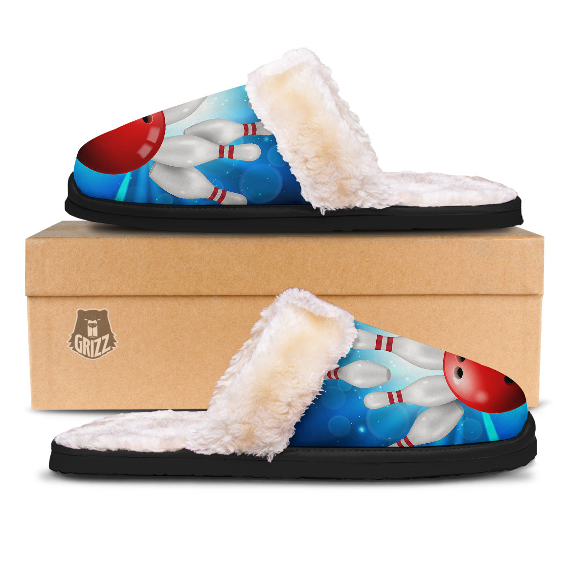Bowling Strike Print Slippers-grizzshop